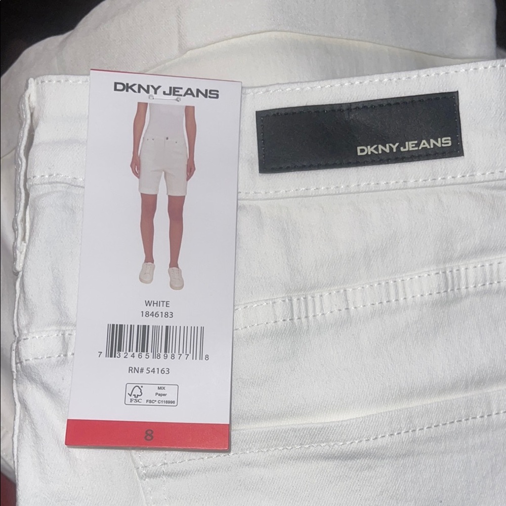 DKNY White Bermuda Shorts with Frayed Hem - Picture 2 of 5